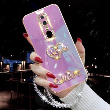 適用于OPPOA9手機殼A9x網紅高顏值個性超薄女款PCEM00全包鏡頭防摔保護套帶手鏈PCAT10個性硅膠軟殼鑲鉆POOP