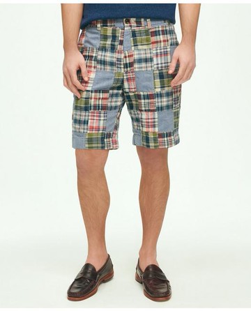 Brooks Brothers Men's 9" Cotton Madras Chambray Patchwork Shorts | Blue | Size 29