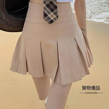 半身裙女夏季高腰顯瘦百褶裙子女士休閒A字短裙【聚物優品】