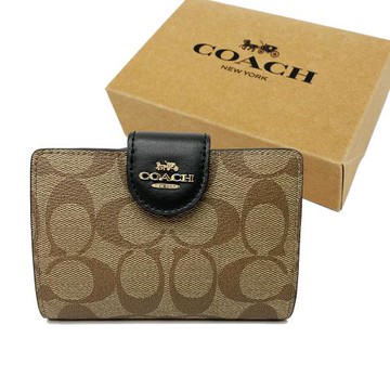 【COACH】新款C LOGO鈔票零錢袋中夾原廠禮盒(焦糖/黑)