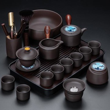 紫砂茶具套裝家用輕奢高檔側把泡茶壺陶瓷辦公室會客喝茶功夫茶杯