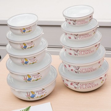 加厚搪瓷碗帶密封蓋懷舊老式保鮮碗湯盆廚房家用湯碗泡面碗密封碗