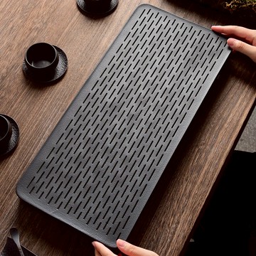 日式陶瓷茶盤家用干泡茶臺長方型圓形排水儲水雙用簡約茶盤免刮水