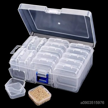 臺灣發貨👉14格塑料收納盒手工鑽串珠配件飾品盒帶蓋透明PP盒ins高級大容量 塑料收納盒 指甲收納盒 收納盒透明 HJJ