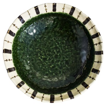 美濃燒 織部繪十草大缽 日本制 陶瓷 寬25cm 高6.5cm 容量1240ml  1個  單一顏色