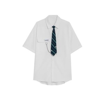 學院風dk制服白襯衫男女同款潮牌夏季港風日系大碼短袖襯衣配領帶
