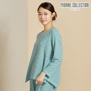 YVONNE 以旺傢飾 圓點提花長袖上衣-淺藍綠