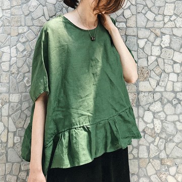 中大尺碼 上衣 日系荷葉邊棉麻娃娃裝上衣【015094】JUN18｜3色 現貨+預購 19LADY