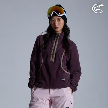 ADISI 女Super Soft抗起球寬鬆版半門襟保暖衣 AL2521077 粉末可可 (M-XL)｜雙面刷毛 抗靜電  快乾 吸濕排汗