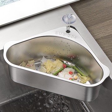 304不銹鋼水池瀝水籃收納廚房水槽三角廚余垃圾剩菜剩飯過濾神器