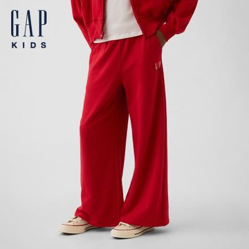 【GAP】兒童VintageSoft毛圈布闊腿運動褲-時尚紅(907409)