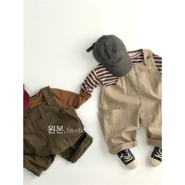 賊闊愛~質量吼棒~春秋韓版兒童工裝背帶褲洋氣男女潮寶復古連身體