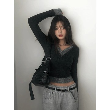 Codibook｜韓國 anyonemore 雙色雙排扣V領針織上衣［預購］針織衫 女裝