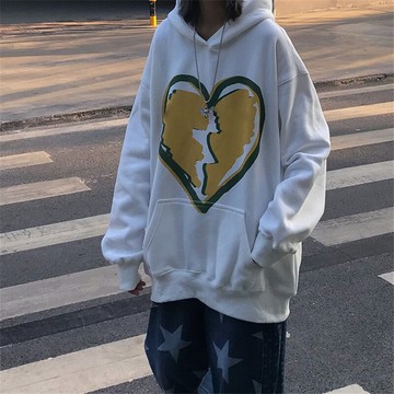 白色愛心衛衣女春秋薄款oversize設計感小眾寬松上衣外套