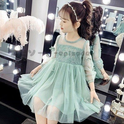 ワンピース キッズ 子供服 女の子 春夏 キッズワンピース 長袖ワンピース チュール 花飾り 子供ドレス ジュニア 子ども お姫様 可愛い カジュアル 通販 Lineポイント最大get Lineショッピング