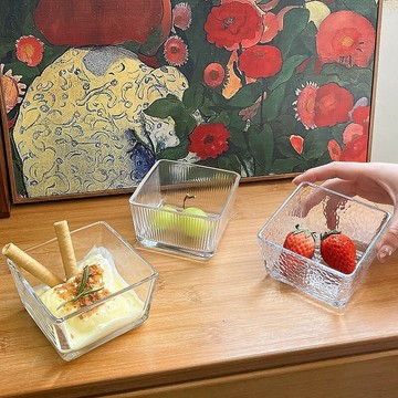 ins風小清新四方方形玻璃碗冰淇淋碗甜品水果麥片早餐碗小沙拉碗