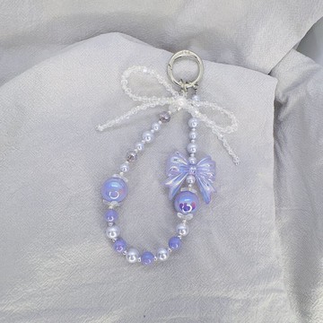 Rom828串珠手機鍊-紫色蝴蝶結