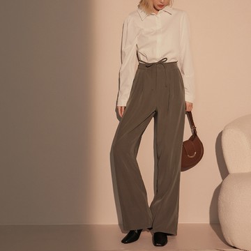 設計感綁帶打褶長褲-咖【KT201291】