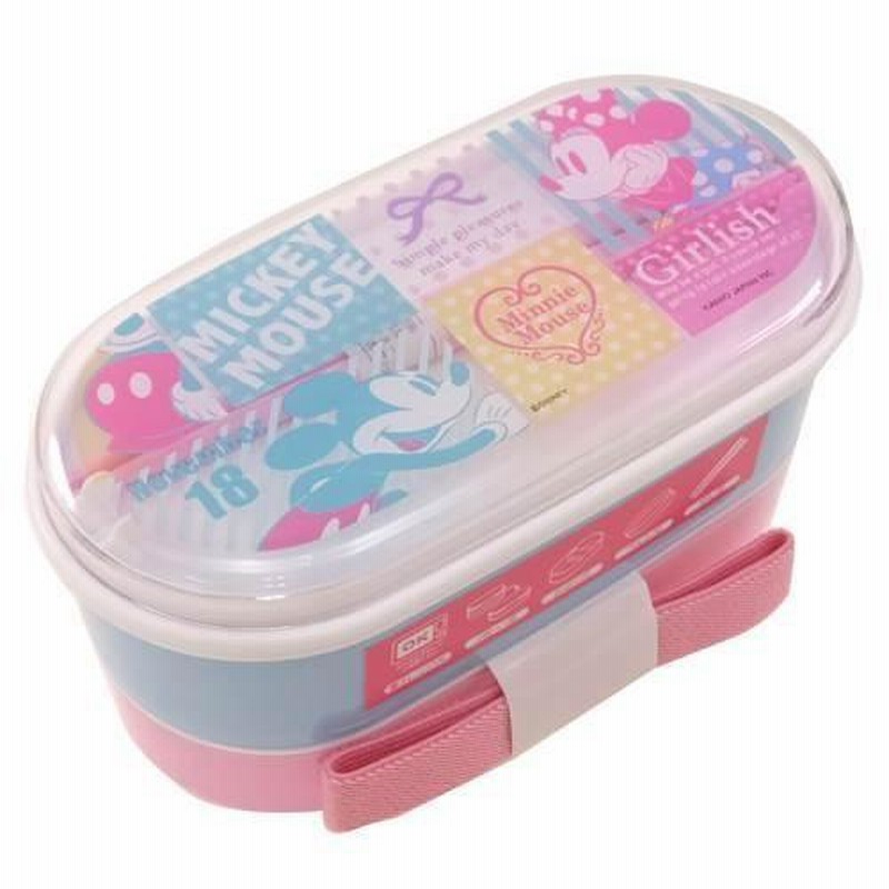ミッキー＆ミニー 箸付き細長2段ランチボックス（お弁当箱