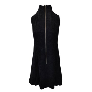 ICY黑色高領前金屬拉鍊無袖短洋裝