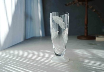 日本雜貨-詩意白色乾燥葉脈透明玻璃杯分售-單只