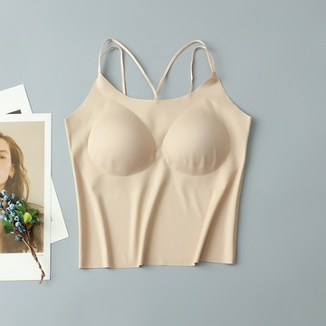 桑蠶絲帶胸墊一件式內衣透氣速乾抹胸小可愛 無痕美背防走光真絲內衣 喜