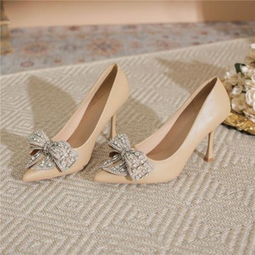 尖頭淺口方扣高跟鞋黑色氣質女鞋日常通勤優雅舒適百搭X105-A9