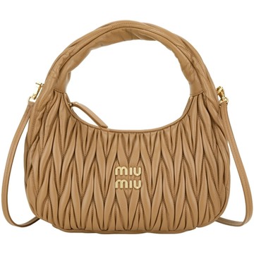 miu miu Wander Matelasse 中款 皺褶納帕皮革手提/斜背包(焦糖棕)