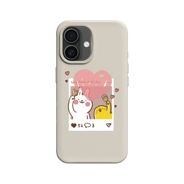 iPhone 16 SolidX 貝殼灰 - 懶散兔與啾先生 Lazy Rabbit and Mr.Chu - Send heart