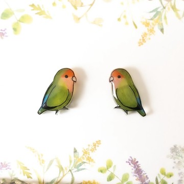~小巧耳環系列~牡丹鸚鵡耳環 / 無耳洞耳環（樹脂耳夾）