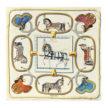 【Hermes 愛馬仕 】H001364SF 45 Grand Apparat Forever Scarf 手工捲邊真絲斜紋方巾(印花圖騰)