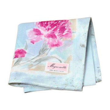 Mignonette 日本製淺藍底康乃馨水彩印花棉質帕巾(42CM)