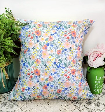 北歐可愛田園風格彩色黃藍色花花圖案抱枕靠枕靠墊枕套