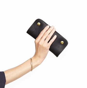 真皮釘釦長夾 - 植鞣皮件 - 黑色