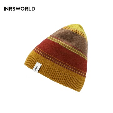 毛線帽【ISW】悉心界橫條無翻邊毛線帽-紅 男女可戴