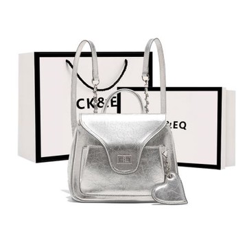 ck&eq網紅ins超火銀色雙肩包女2024夏季新款簡約手提包休閑小背包