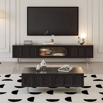 免運 可開票 法式茶幾電視機柜組合小戶型新款黑色輕奢客廳家用電視柜簡約現代 快速出貨