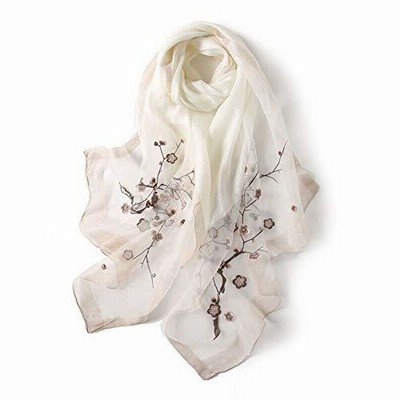 アンミダ（ANMIDA)シルク 花柄 大判 薄手 ストール シルク ストール 紫外線防止 スカーフ シルク 大判 ストール 刺繍 上品 レデ