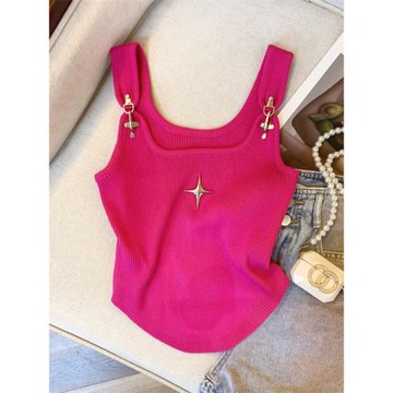 多巴胺玫紅色吊帶背心女夏季外穿設計感內搭辣妹短款無袖打底上衣