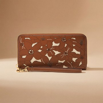 Logan 多層真皮拉鍊RFID防盜長夾-咖啡雕花 SL10106124