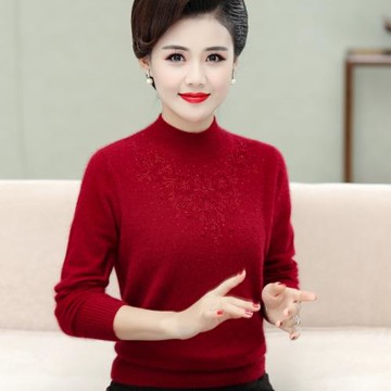 恒源祥羊毛衫女裝媽媽半高領毛衣加厚加肥加大碼中老年人奶奶打底