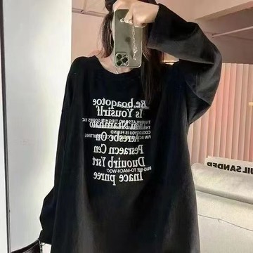 臺灣出貨 100%純棉長袖 美式字母印花長袖 t恤女 春秋長袖 慵懶風小衆打底衫 內搭女 長袖女 寬鬆上衣 韓版長袖