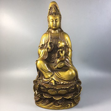 仿古純銅觀音佛像擺件凈瓶觀音家用佛堂供奉開光觀世音送子保平安