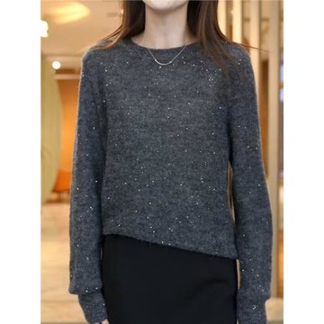 灰色長袖毛衣女2025秋軟糯親膚圓領套頭衫大碼胖MM藏肉打底上衣dm