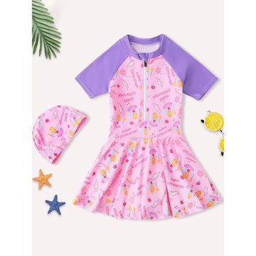 兒童泳衣女童中大童2024新款女孩公主寶寶連體游泳衣防曬溫泉泳裝