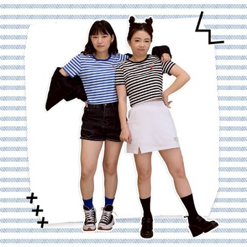 【hahababy】細條紋擁抱小刺繡-窄身女版短T