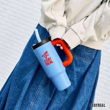STAYREAL REAL TRIP吸管保溫杯 - 藍