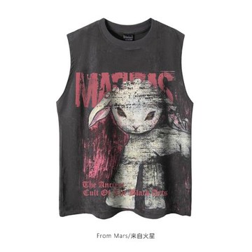 From Mars 小羊女神 日系甜酷個性印花男女寬松圓領打底無袖T恤夏