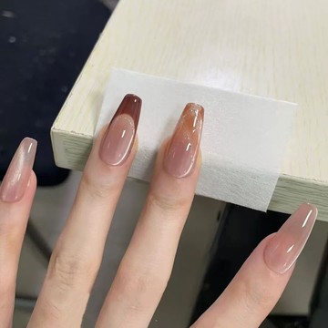 💛Hannah💛元旦新品發售手工穿戴甲美拉德焦糖棕色格紋法式裸色氣質貓眼辣妹顯白美甲貼片IKK29