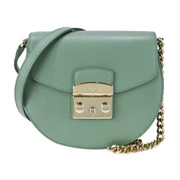 FURLA METROPOLIS 荔枝紋壓釦馬鞍包-湖水綠